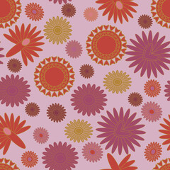 Colorful vector fantasy flowers seamless repeat pattern print background design