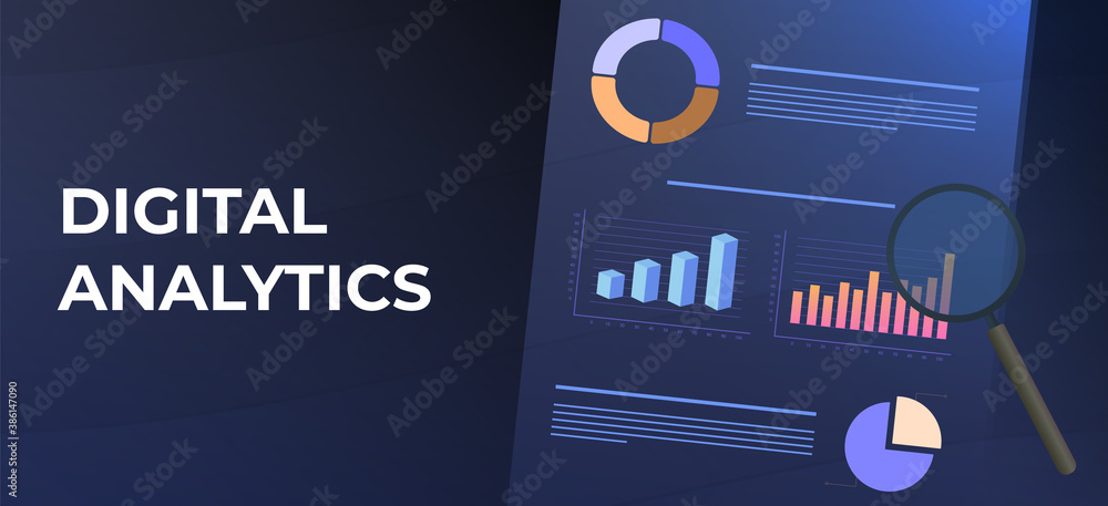 Poster intelligence and digital business analytics with kpi (key performance indicators) dashboard flat vec