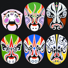 Vector illustration. Beijing opera mask of ancient people.