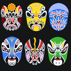 Vector illustration. Beijing opera mask of ancient people.