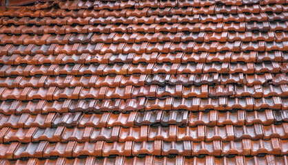 old roof covered with tiles, insulation, 