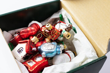 Christmas decorations in a box