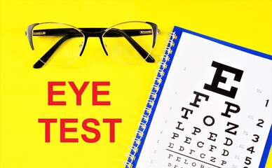 Eye examination. Text inscription on the background of the eye chart table for diagnostics and...