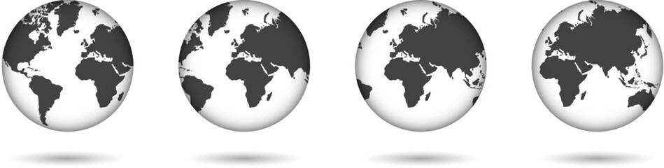 Earth. Set of transparent globes. Earth transparent style. 3d icon with set transparent globes earth. Vector