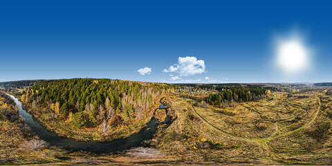 Fototapeta na wymiar 360 panorama of the surrounding area of Tomsk in the autumn