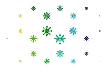 Light Multicolor, Rainbow vector background with xmas snowflakes.