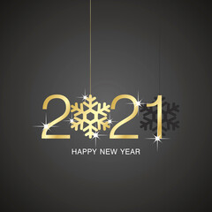 Happy New Year 2021 gold snowflake logo icon black background