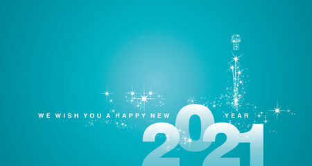 We wish you a Happy New Year 2021 white sea green aqua color greeting card © simbos