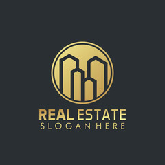 Golden real estate, building tower Logo Design Symbol Vector Illustration
