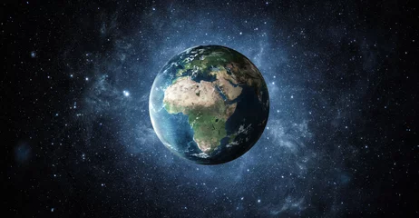 Foto op Plexiglas Panoramisch zicht op de planeet aarde met kopieerruimte, 3d render gemaakt met NASA-texturen van https://visibleearth.nasa.gov/ © rangizzz