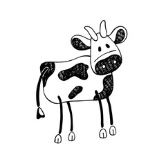 Bull, cow - symbol of 2021. Black and white hand-drawn image. Tracing. High quality vector image. Idea for a calendar, logo, icons, children's creativity.