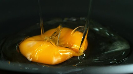 Super Slow Motion Shot of Egg Falling on Pan at 1000 fps.
