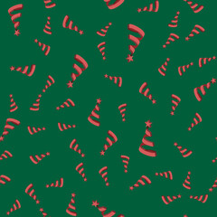Seamless pattern volume red Christmas tree made from ribbons. New year vector background illustration