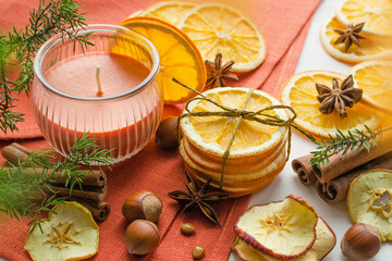 Christmas composition with dry fruits, spices and nuts