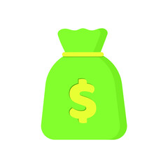One bag of money with a dollar sign. Vector color icon isolated on white background, flat cartoon design, eps 10.