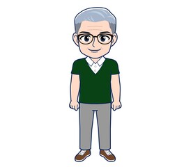 White-haired man in green short sleeves