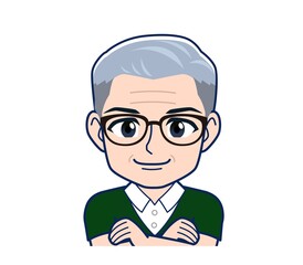 White-haired man in green short sleeves