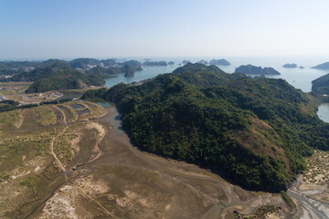 Ha Long Bay, Cat Ba Island, Vietnam, descending dragon bay Asia Aerial Drone Photo
