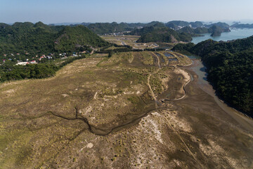 Fototapeta na wymiar Ha Long Bay, Cat Ba Island, Vietnam, descending dragon bay Asia Aerial Drone Photo