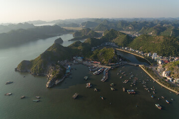 Fototapeta premium Ha Long Bay, Cat Ba Island, Vietnam, descending dragon bay Asia Aerial Drone Photo
