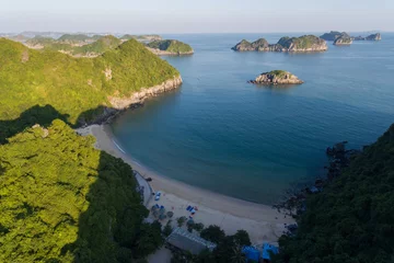 Fotobehang Ha Long Bay, Cat Ba Island, Vietnam, descending dragon bay Asia Aerial Drone Photo © Chawran