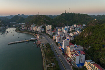 Fototapeta na wymiar Ha Long Bay, Cat Ba Island, Vietnam, descending dragon bay Asia Aerial Drone Photo