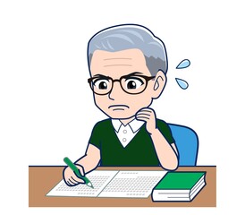 White-haired man in green short sleeves