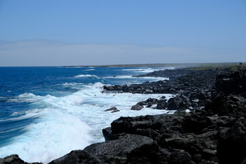 Ecuador Galapagos Islands - San Cristobal Island Acantilado La Loberia coastline view with volcanic rocks