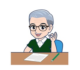 White-haired man in green short sleeves