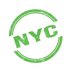 NYC text written on green grungy round stamp.