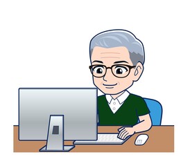 White-haired man in green short sleeves