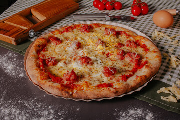 tasty handmade pizza baked in a stone oven
