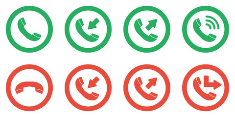 green and red phone call vector icons set