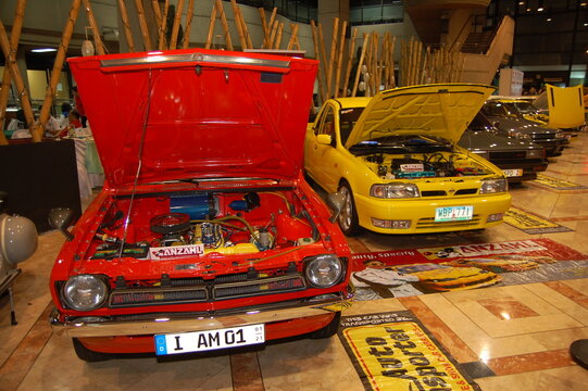 Vintage car engines at 8th Manila International Auto Show in Pasay, Philippines