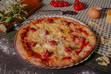 tasty handmade pizza baked in a stone oven
