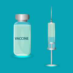 Medical vaccination. Syringe, vial, realistic, transparent with medicine - vector. Protection against viral infection.