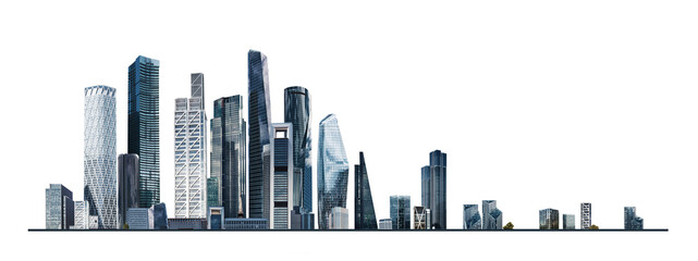 Modern City illustration isolated at white with space for text. Success in business, international corporations, Skyscrapers, banks and office buildings. - obrazy, fototapety, plakaty