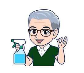 White-haired man in green short sleeves