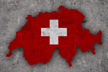 Karte und Fahne von Schweiz auf verwittertem Beton
