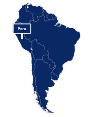 Peru mit S&uuml;damerikakarte und Stra&szlig;enschild