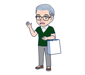 White-haired man in green short sleeves