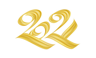 Handwritten calligraphic golden paint lettering of 2021. Happy New Year