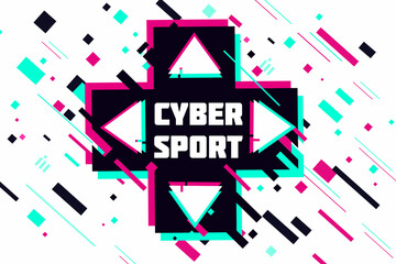 Game team emblem. Glitch style vector background. Cyber punk illustration. Virtual reality sport banner.