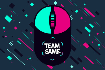 Game team emblem. Glitch style vector background. Cyber punk illustration. Virtual reality sport banner.