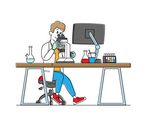 Pharmaceutic or Chemical Laboratory Research, Experiment Concept. Male Scientist Character Working in Chemistry Lab
