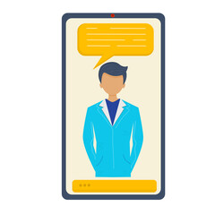 Online doctor, consultation and medicine concept isolated on a white background. Vector illustration in flat style. Doctor with a message icon in your phone..