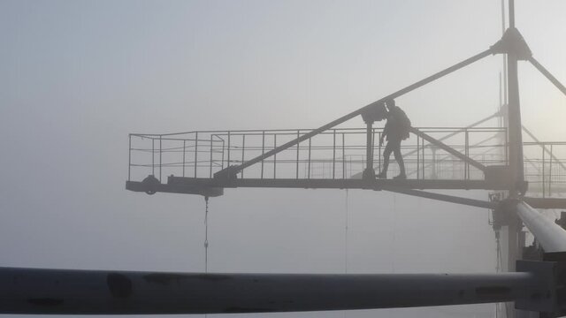 The arc is a secret object of the USSR shot by a drone. Chernobyl City 2. Fog. Man