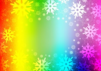 Fototapeta na wymiar Light Multicolor, Rainbow vector cover with beautiful snowflakes.