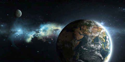 Naklejka na ściany i meble Earth and mars on the background of outer space with a beautiful nebula