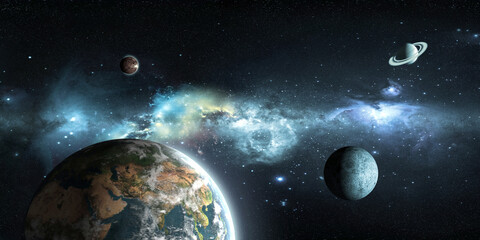 Obraz na płótnie Canvas Earth and moon on the background of outer space with a beautiful nebula